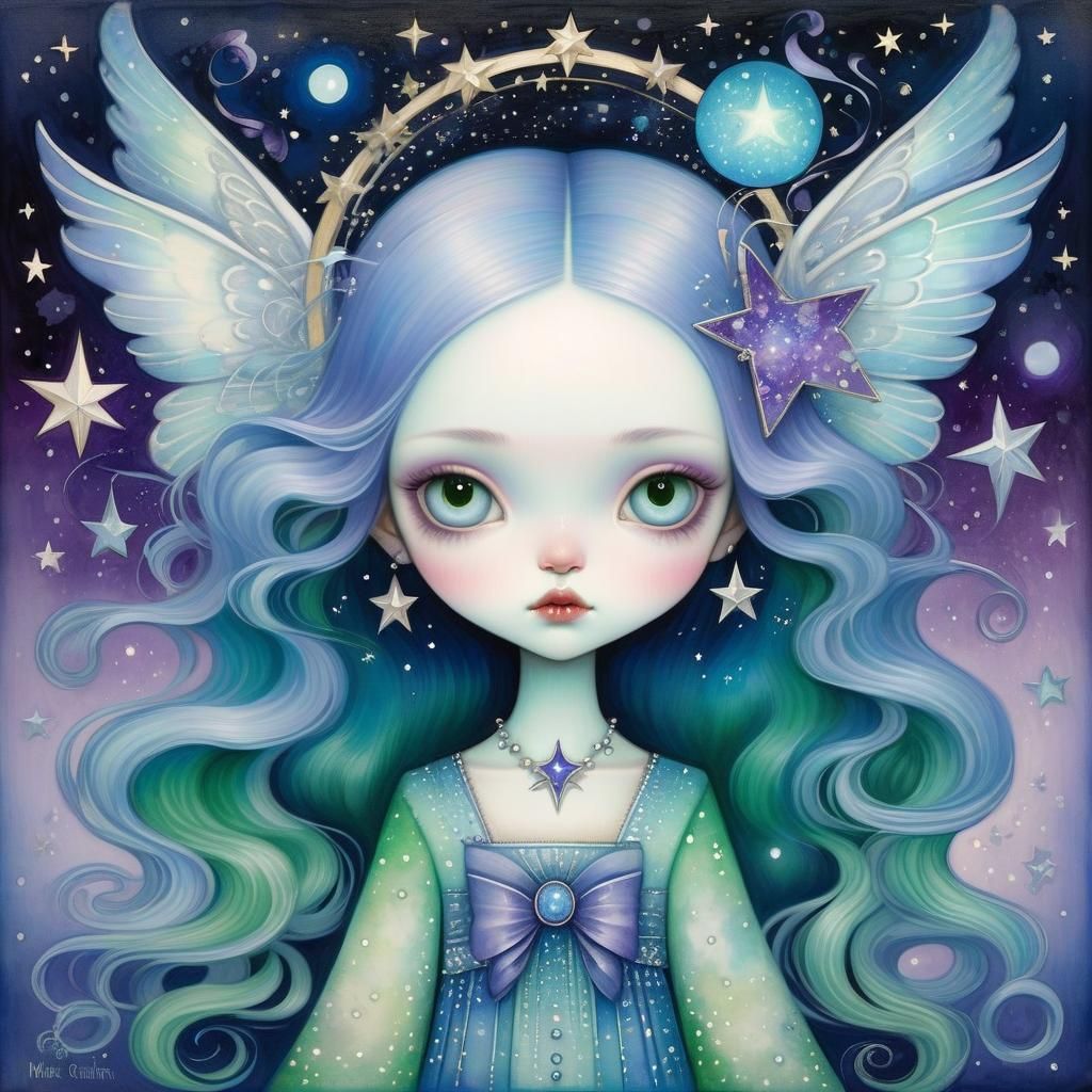 Magical Creature with Silver Wings and Blue Flame