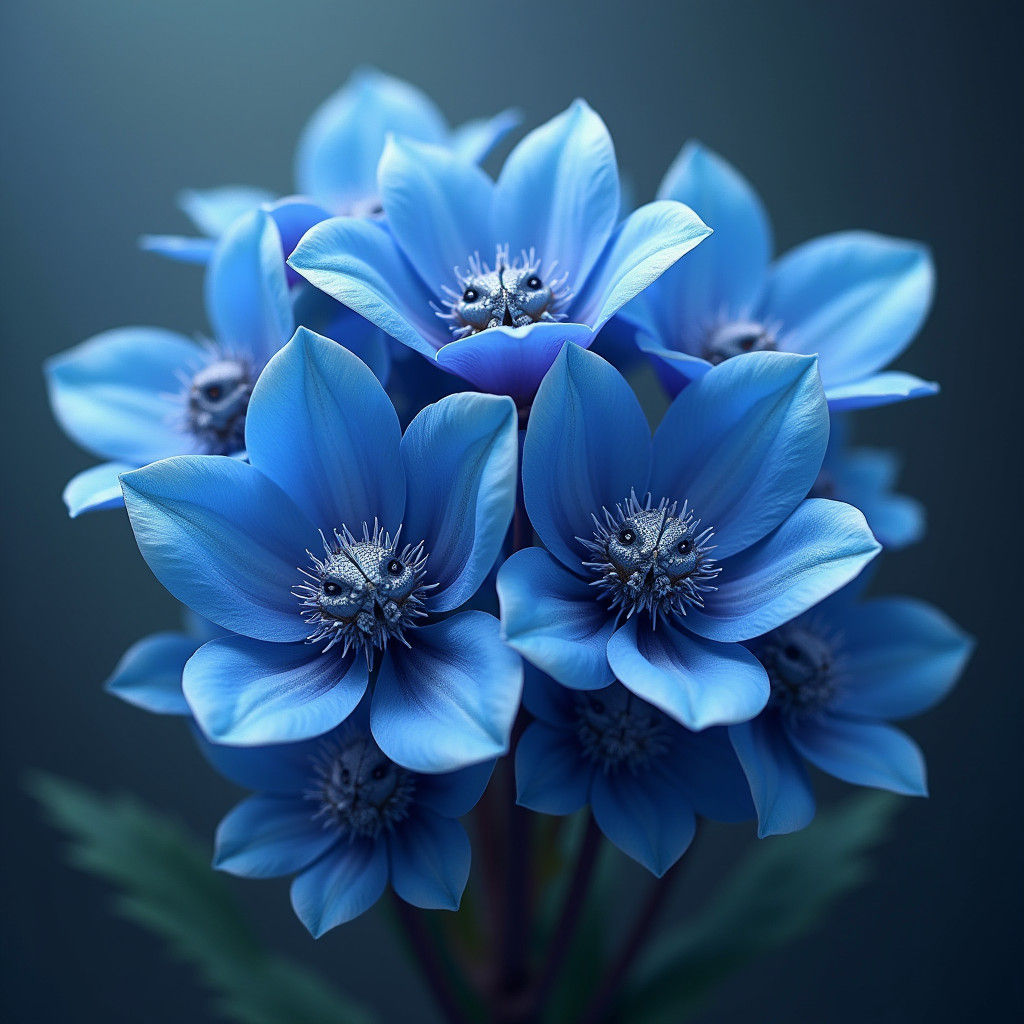 Blue Dragon Flower Bouquet: Detailed Matte Painting