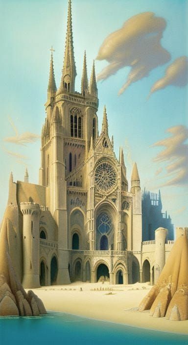 Paris Cathedral Sandcastle in Mixed-Media Style