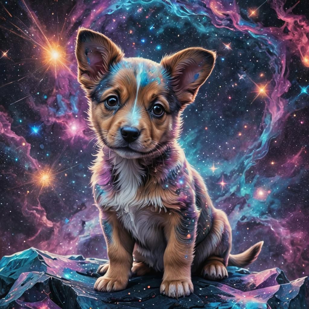 Cosmic Puppy Holographic Astral Illustration