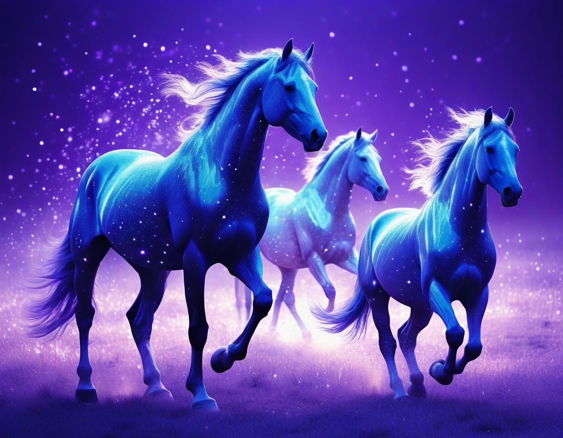 Ethereal Purple Horses Made of Light: Abstract Art