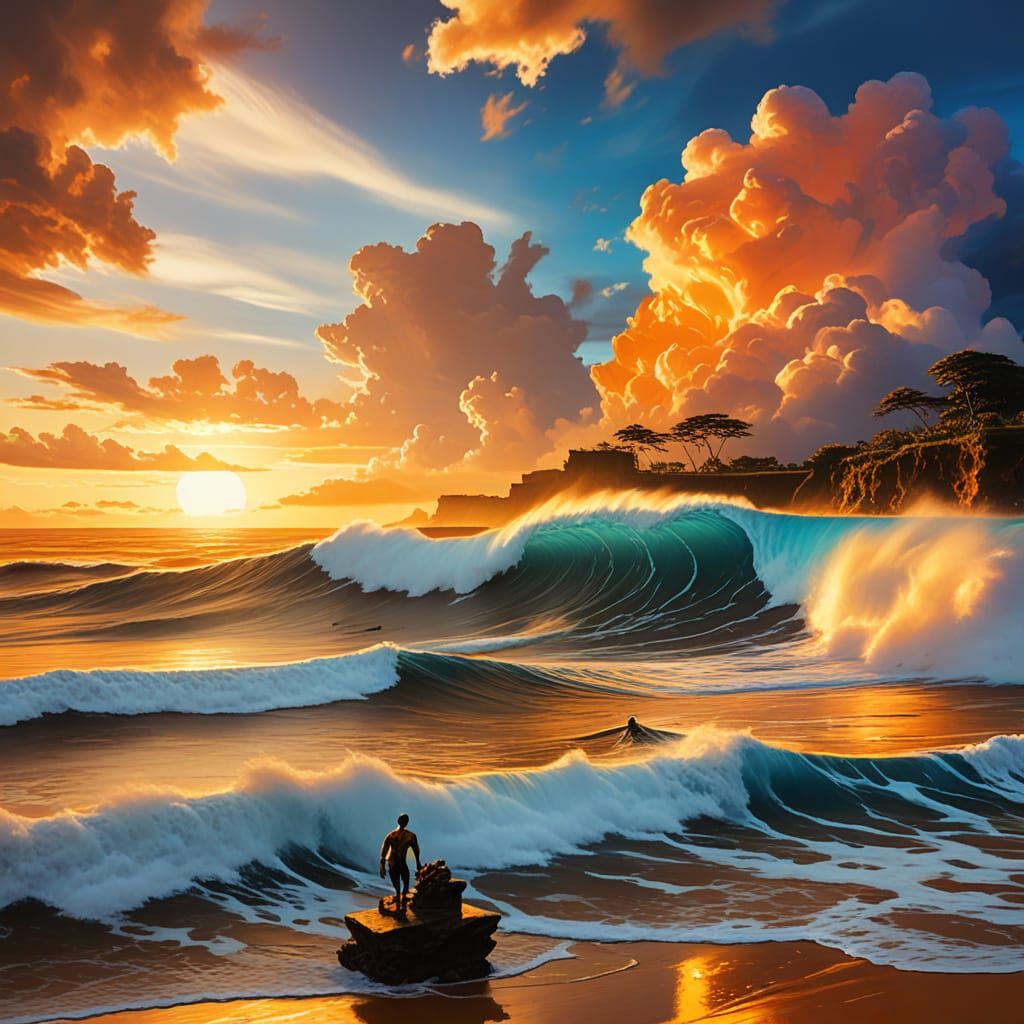 Vibrant Expressionist Surf Scene at Uluwatu Beach