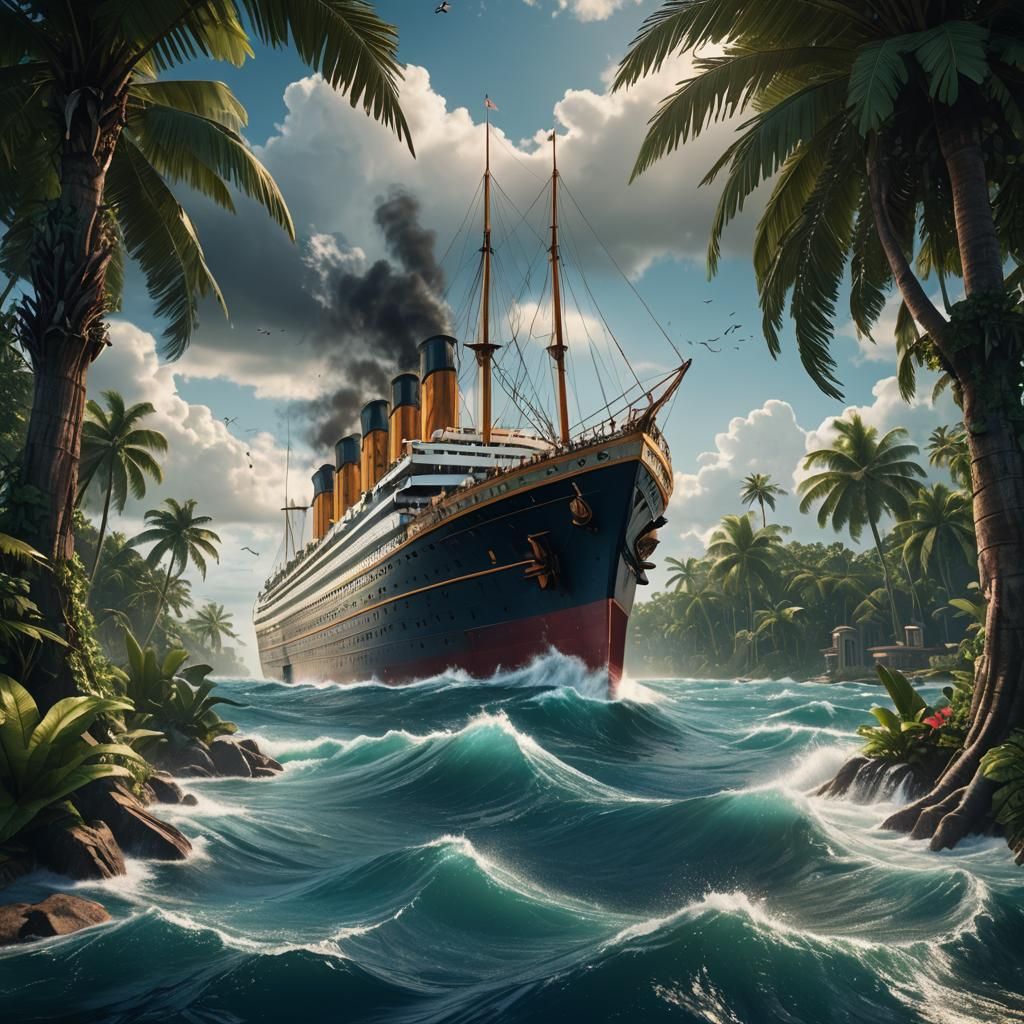 Titanic Sails Through Tropical Waters: Detailed Matte Painti...