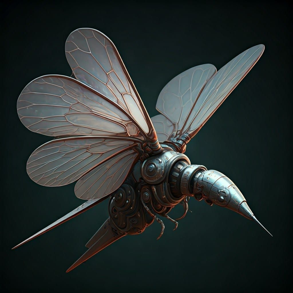 Iridescent Robotic Butterfly in Dreamlike Surrealism