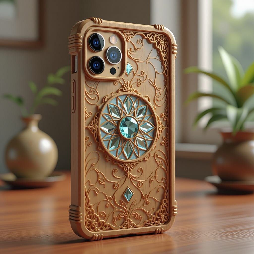 Stylized Wooden Smartphone with Glass Details