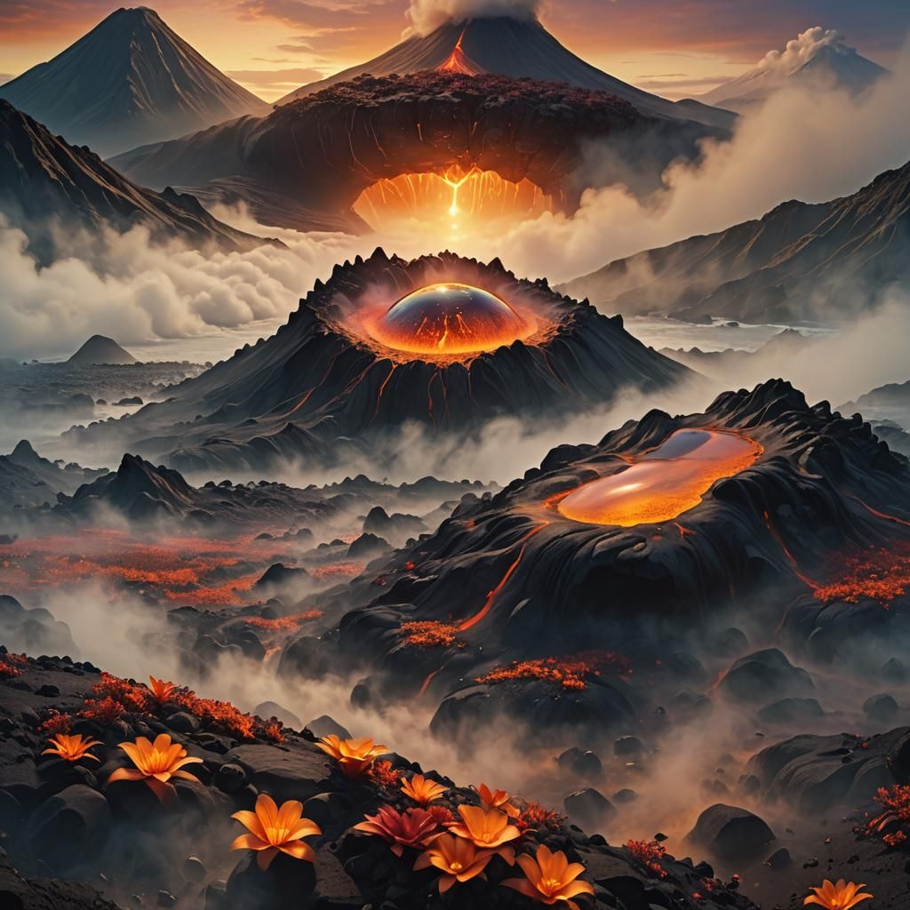 Pele's Healing Pebble: Surreal Fantasy Landscape