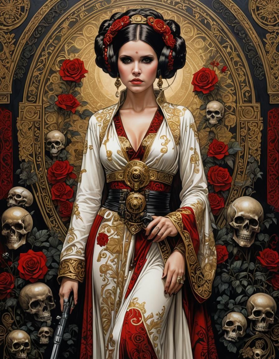 Emo Gothic Princess Leia Portrait in Red and Gold