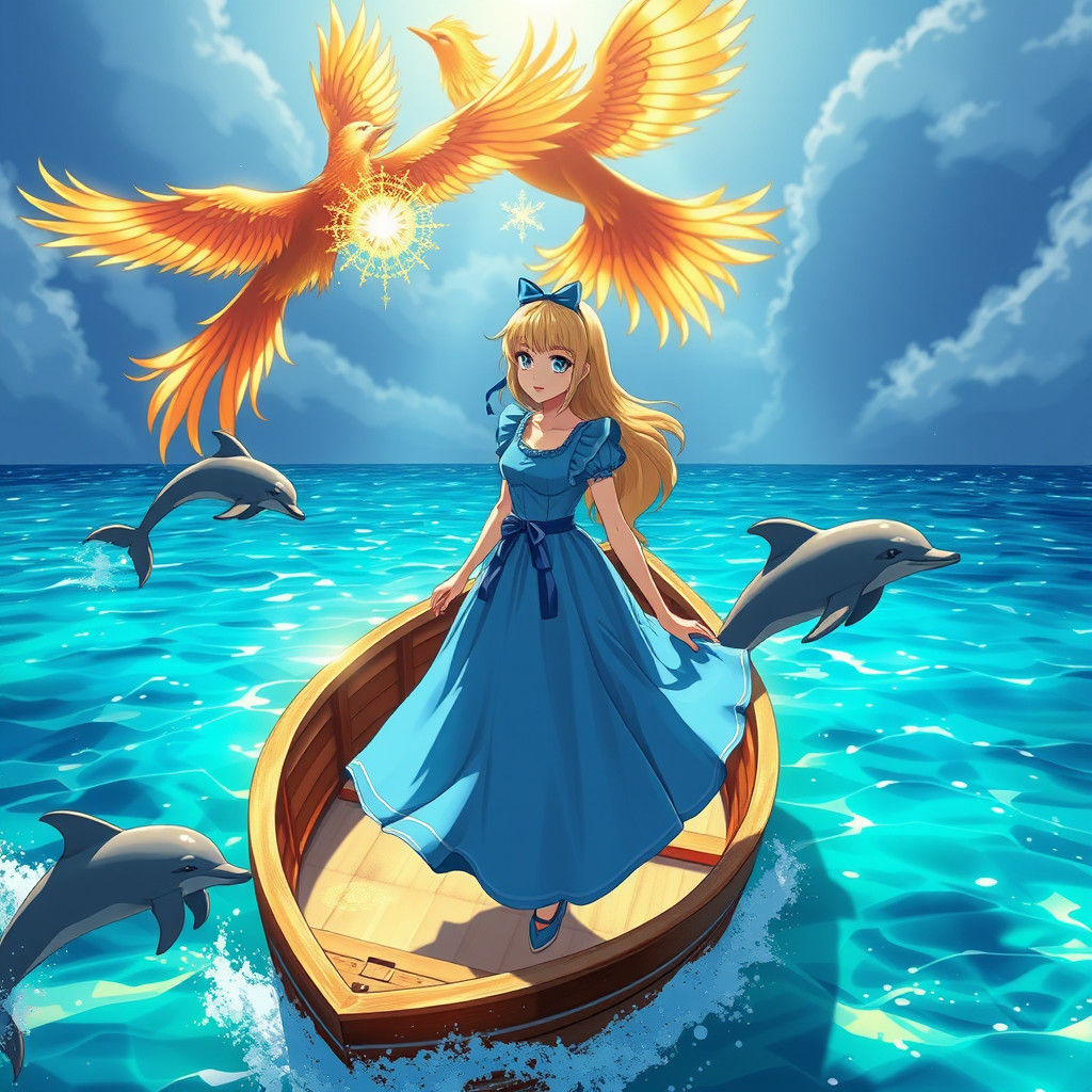 Alice in Wonderland with Phoenix in Anime Style