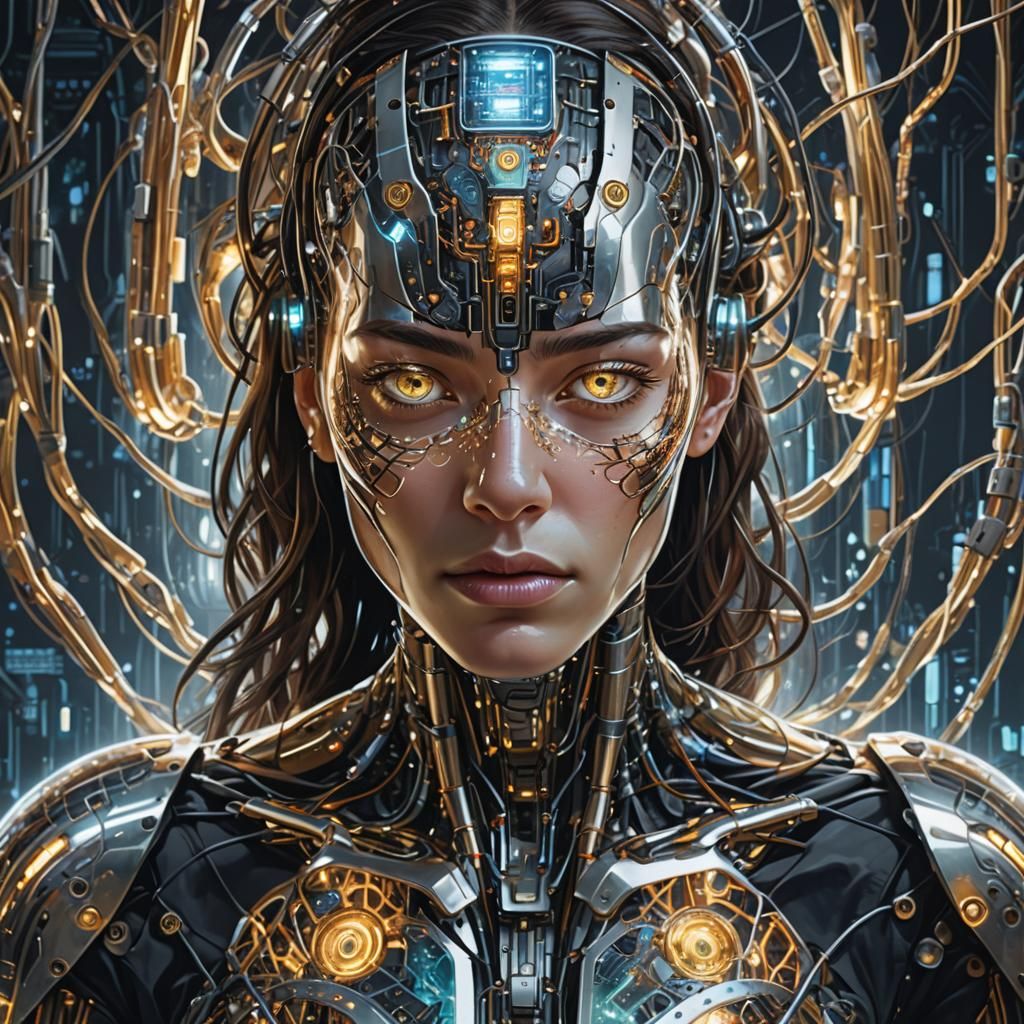 Shimmering Cyborg: A Hyper-Realistic Digital Painting