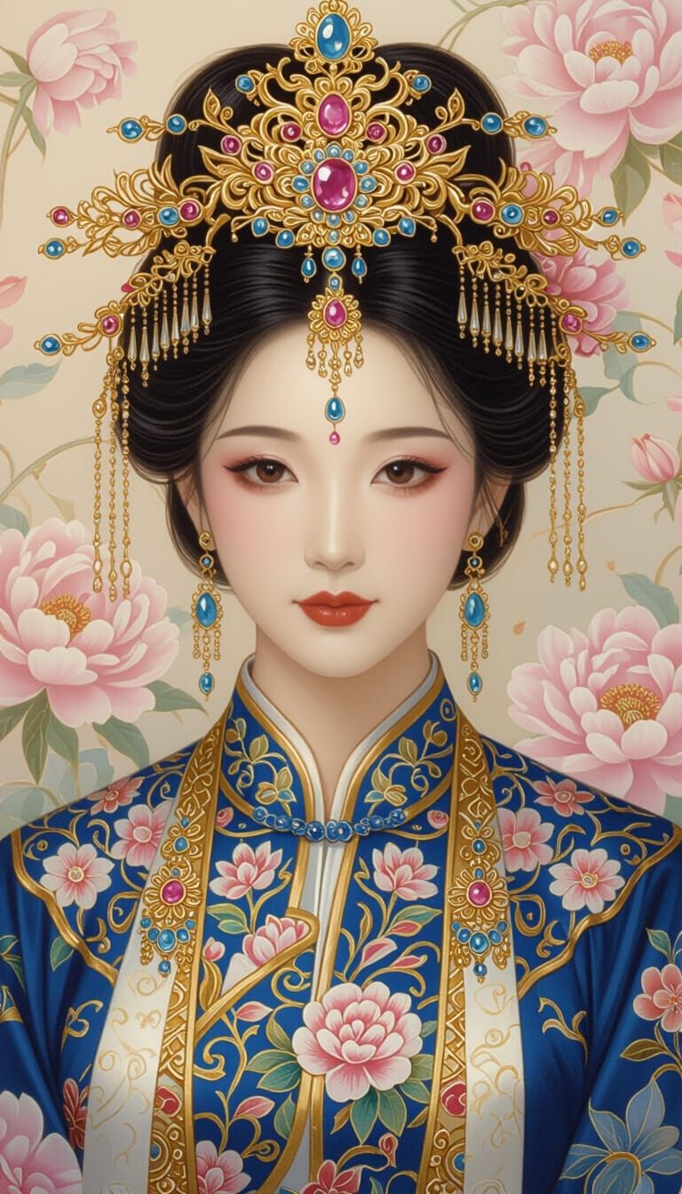 Chinese Woman in Golden Headdress Oil Painting