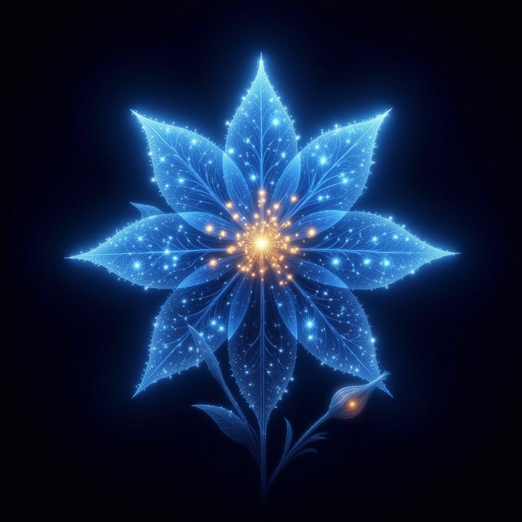 Electric Blue Columbine in Neon-lit Darkness