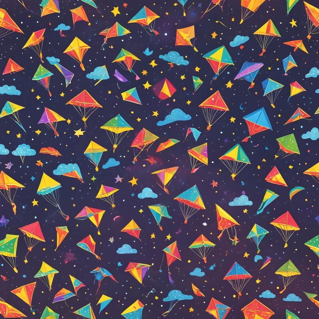 Kites Soar in Glittering Moonlit Night Sky