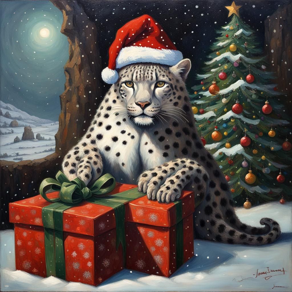 Festive Octopus and Leopard Celebrate Christmas