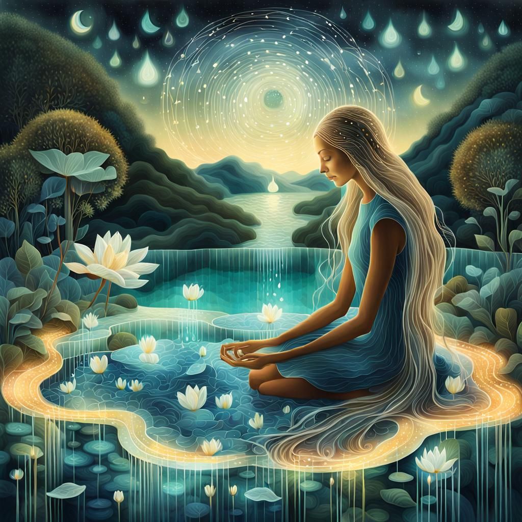 Glowing Human Form in a Sunset Landscape, Collage of Bio Art