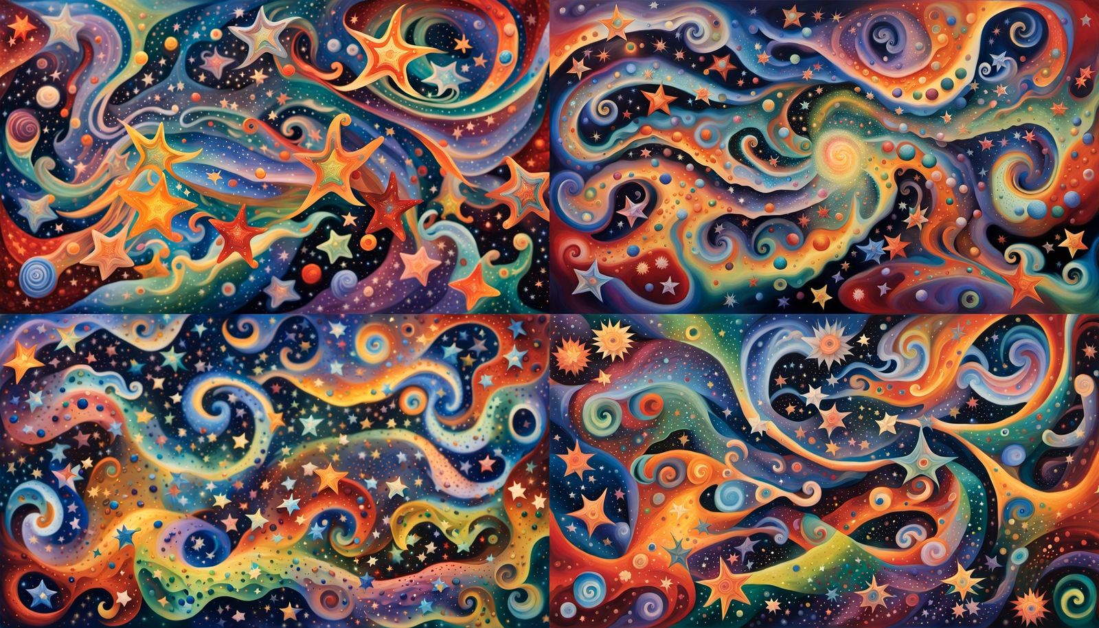 Iridescent Stars Dance in Aboriginal-Style Painting