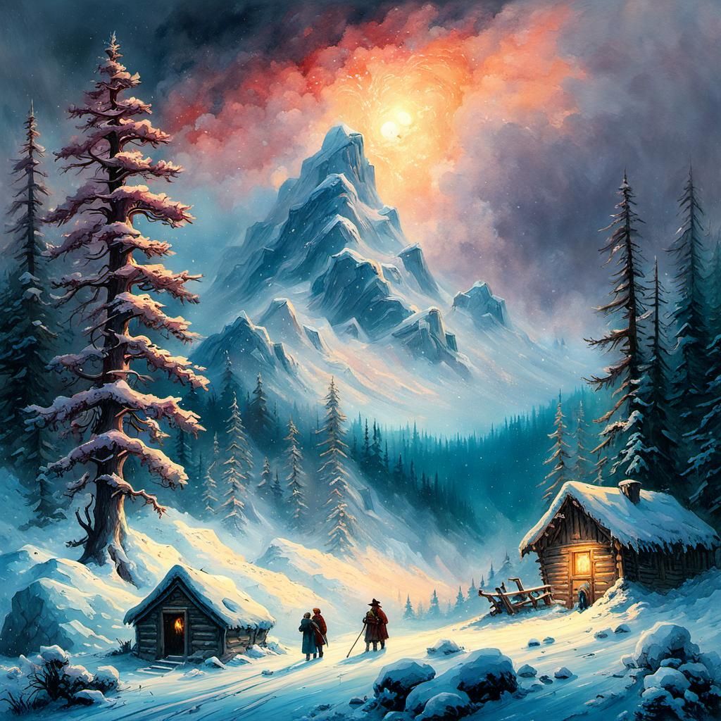 Epic Winter Blizzard Scene in Romantic Style
