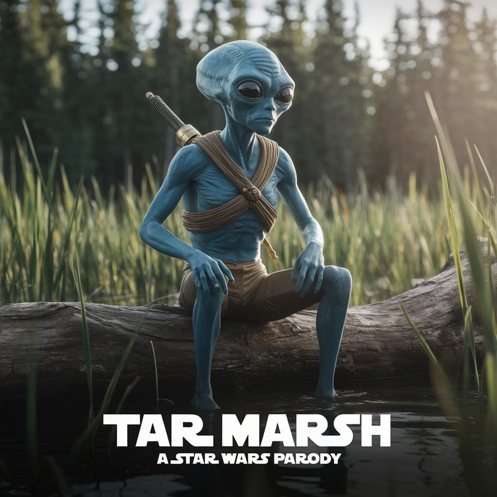 Alien Sits on Log in Marsh for Tar Marsh Parody Poster