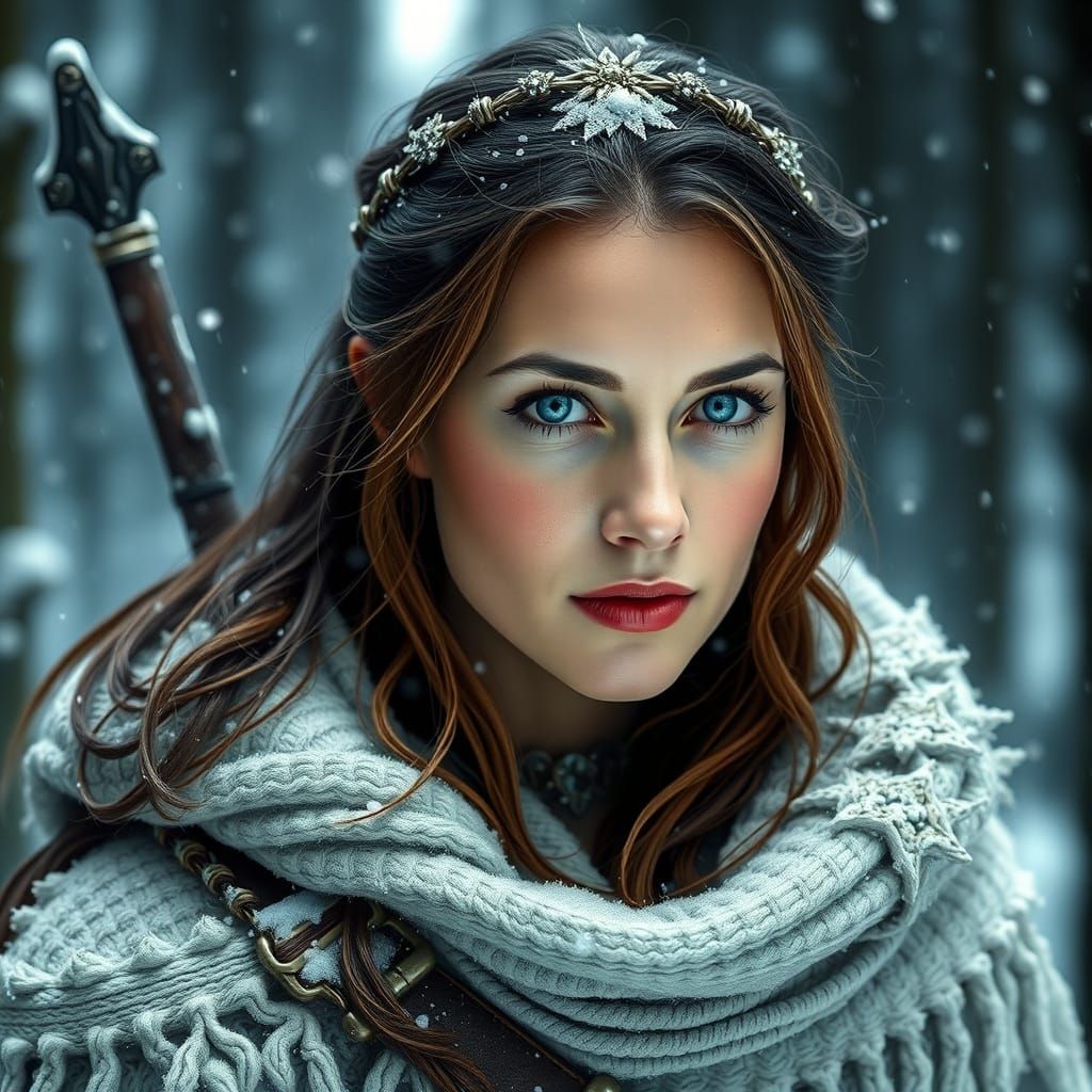 Snowy Forest Warrior in Hyperrealistic Style