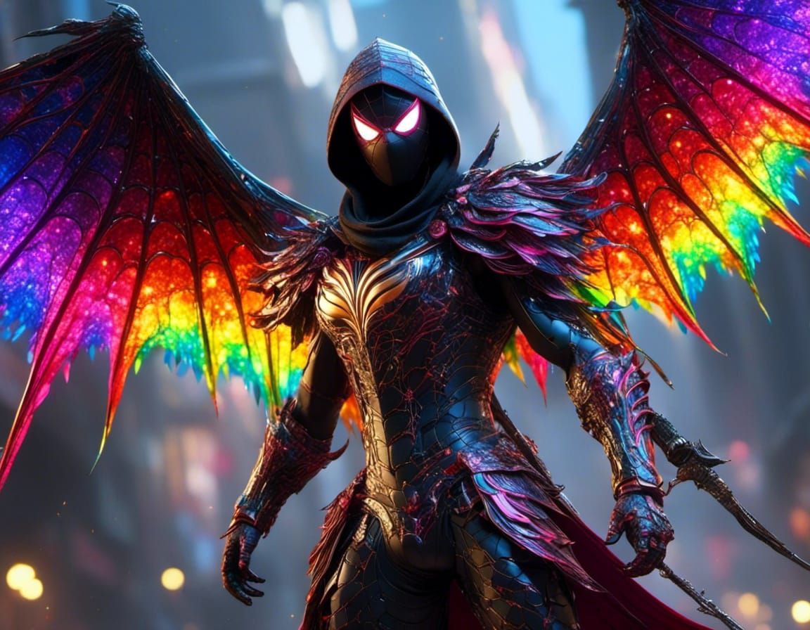 Winged Spider-Man in Rainbow Sci-Fi Armor