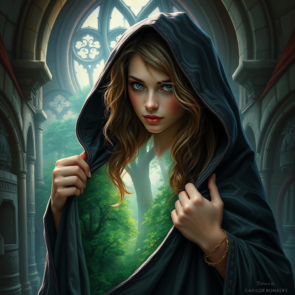 Dryad Unveiling Forest Chamber in Hyperrealistic Style