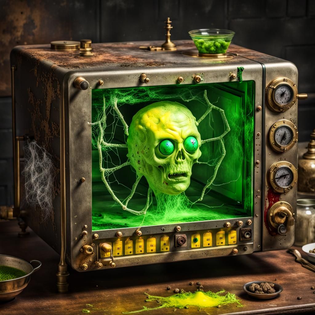 Steampunk Microwave with Decaying Green Head