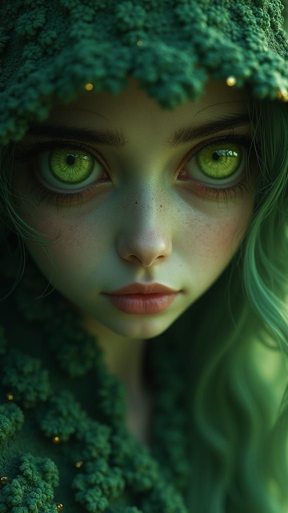 Ethereal Woman with Expressive Eyes in Film Colors