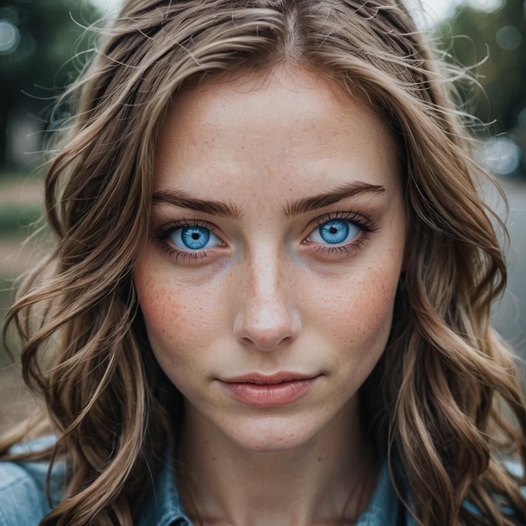 Sad Girl with Blue Eyes Portrait