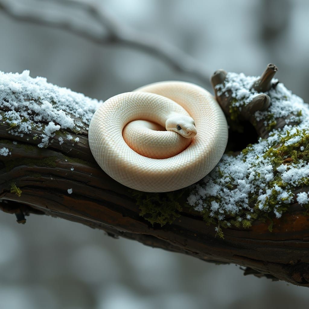 Ethereal Snow Corn Snake on Mossy Branch
