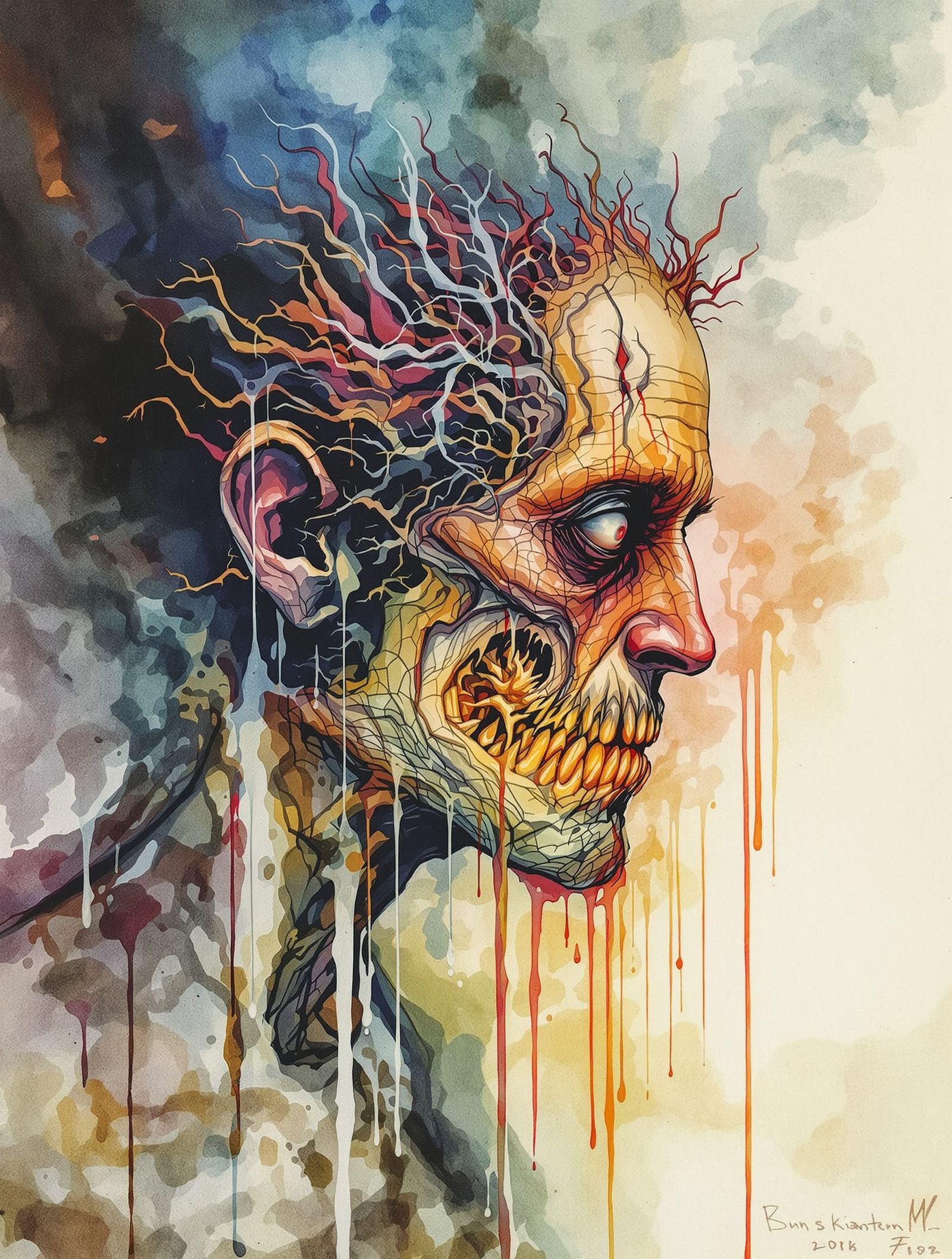 Disturbing Watercolor Father Figure with Biological Details