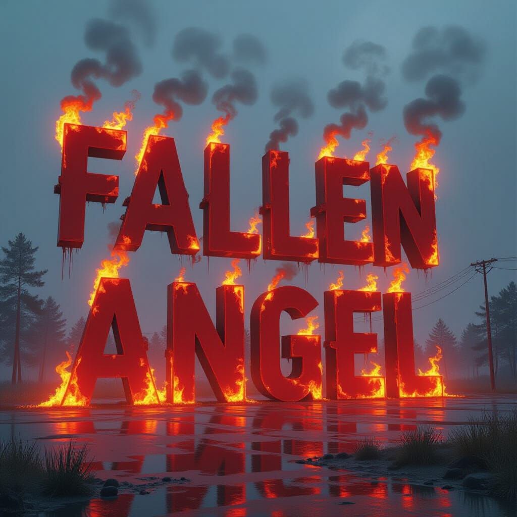 Fiery Letters Spell Fallen Angel in Futuristic Style