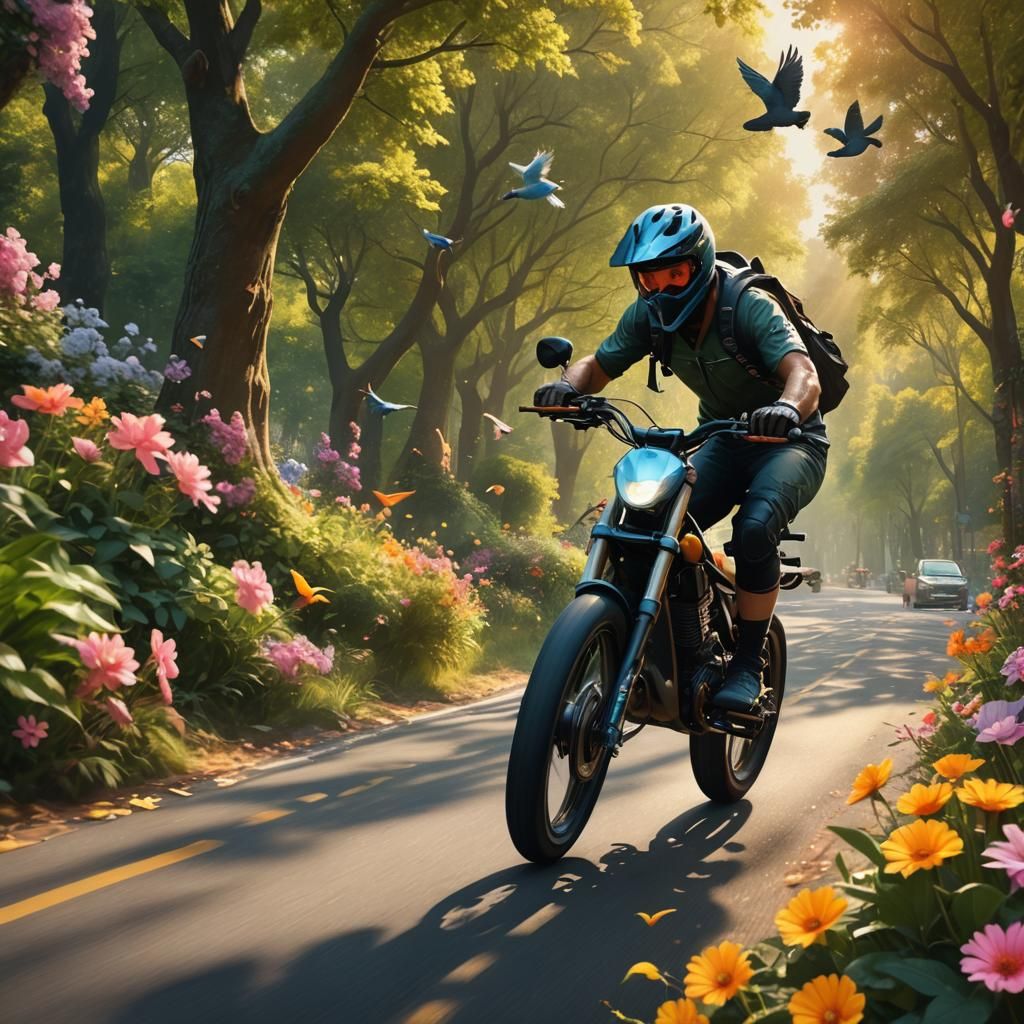 Person on Bike Doing Wheelies in Dreamlike Landscape