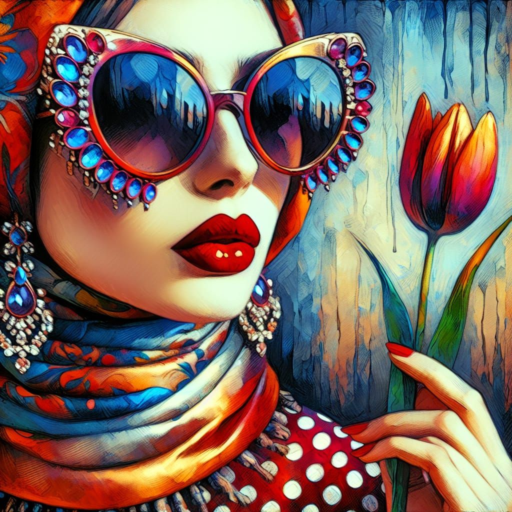 Woman with Cat-Eye Glasses in Fauvist Style