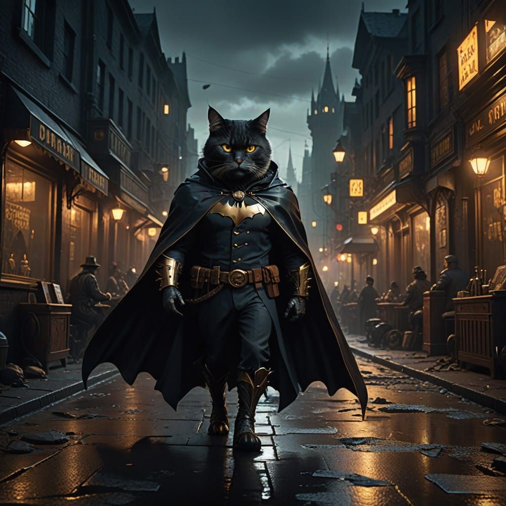 Slovenly Cat Batman Stumbles Through Gotham City in a Moody,...