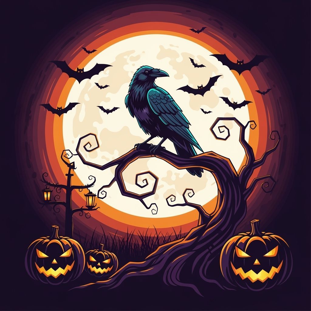 Mysterious Raven on Twisted Branch Under Full Moon