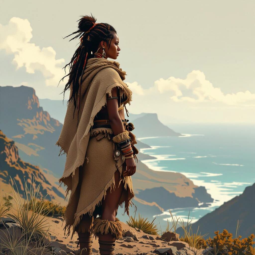 Khoi Woman Gazing at Ocean in Earthy Tones