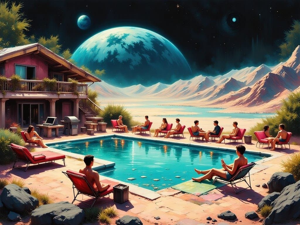 Future Astronauts Relax in Lunar Oasis