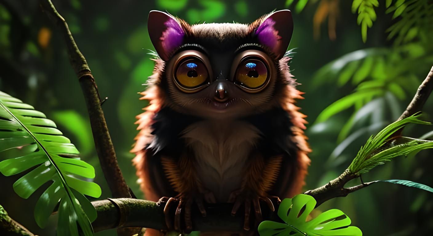 Feathered Tarsier in Psychedelic Style