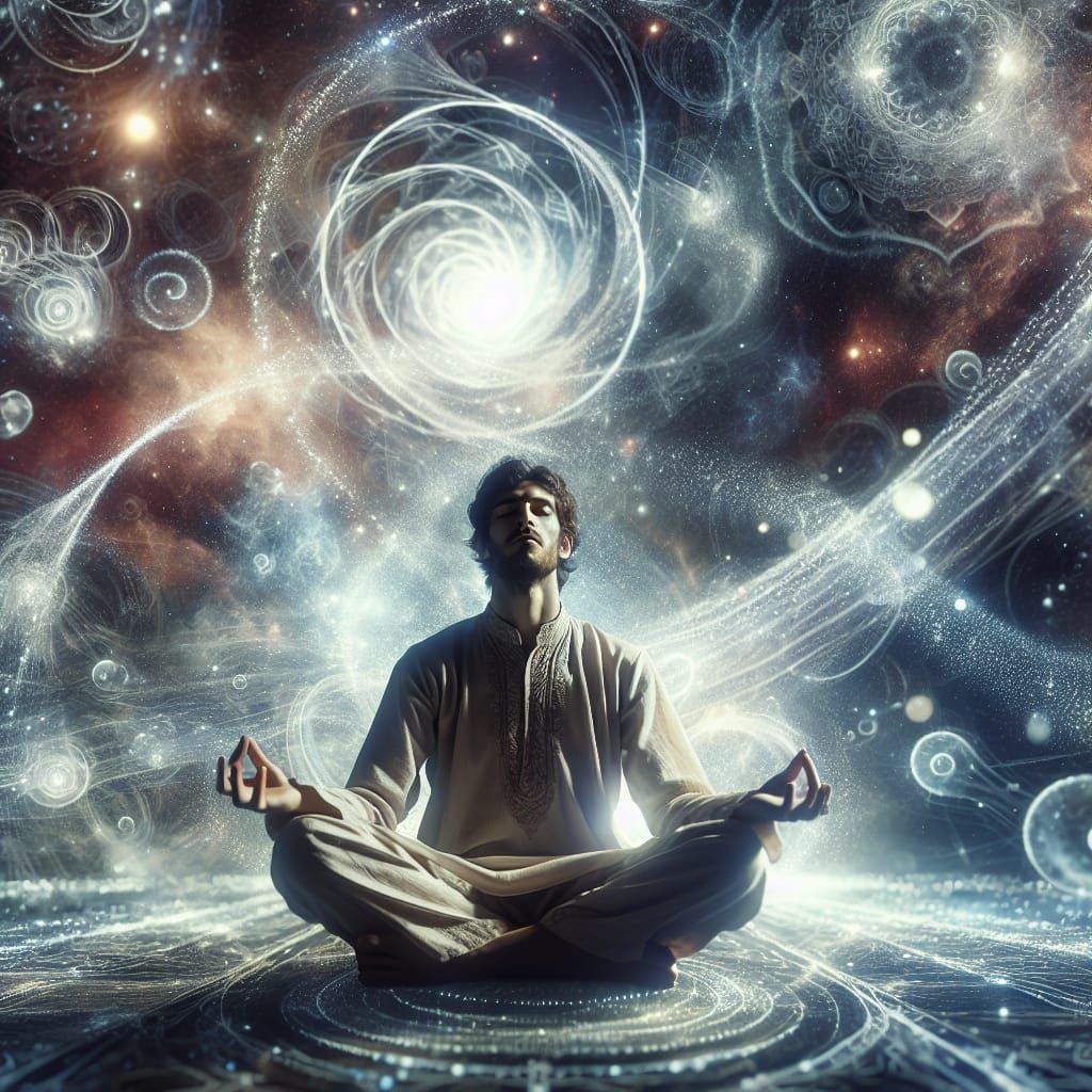 Meditating Figure Surrounded by Cosmic Energy