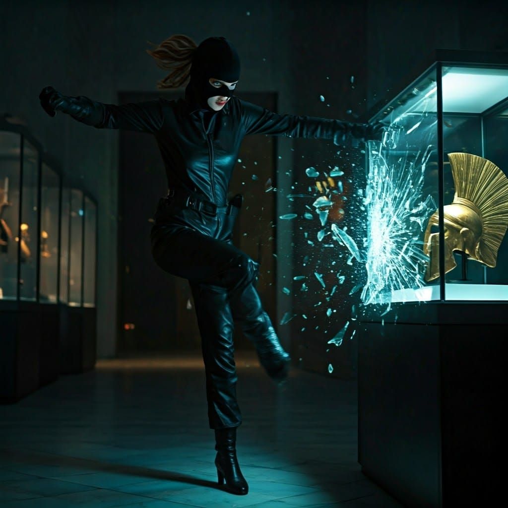 Elegant Female Thief Cracks Museum Case in High-Stakes Heist