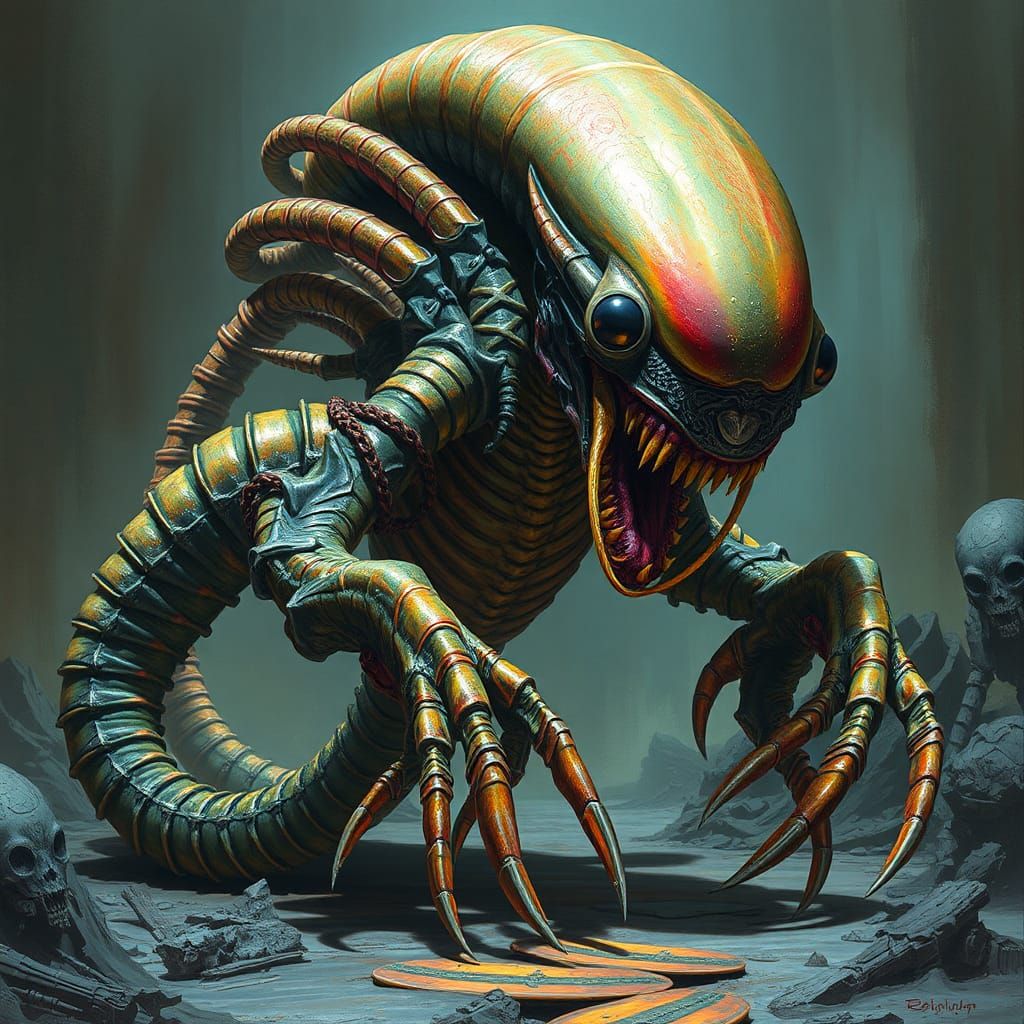 Grotesque Alien Creature in Surreal Biomechanical Style