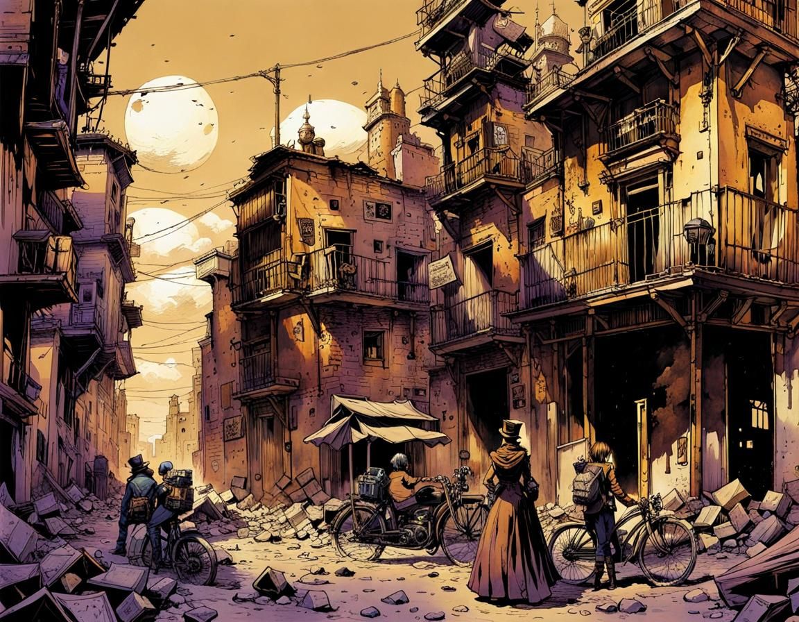 Steampunk Ruined City in Sepia Tones