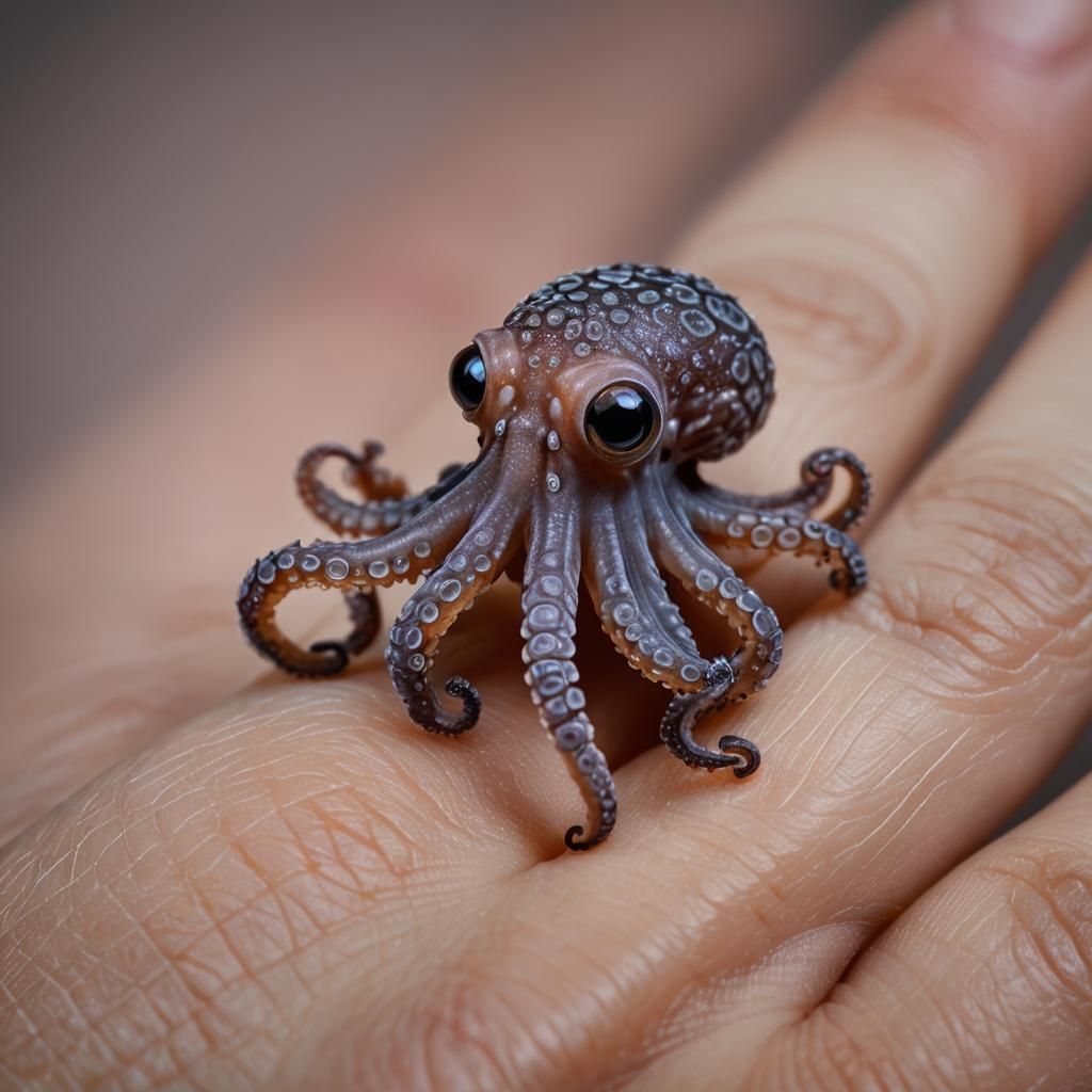 Tiny Octopus on Fingertip Macro Photo
