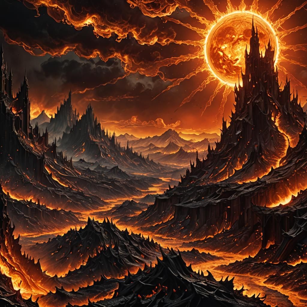Infernal Sunscape: A Digital Matte Painting in Hell