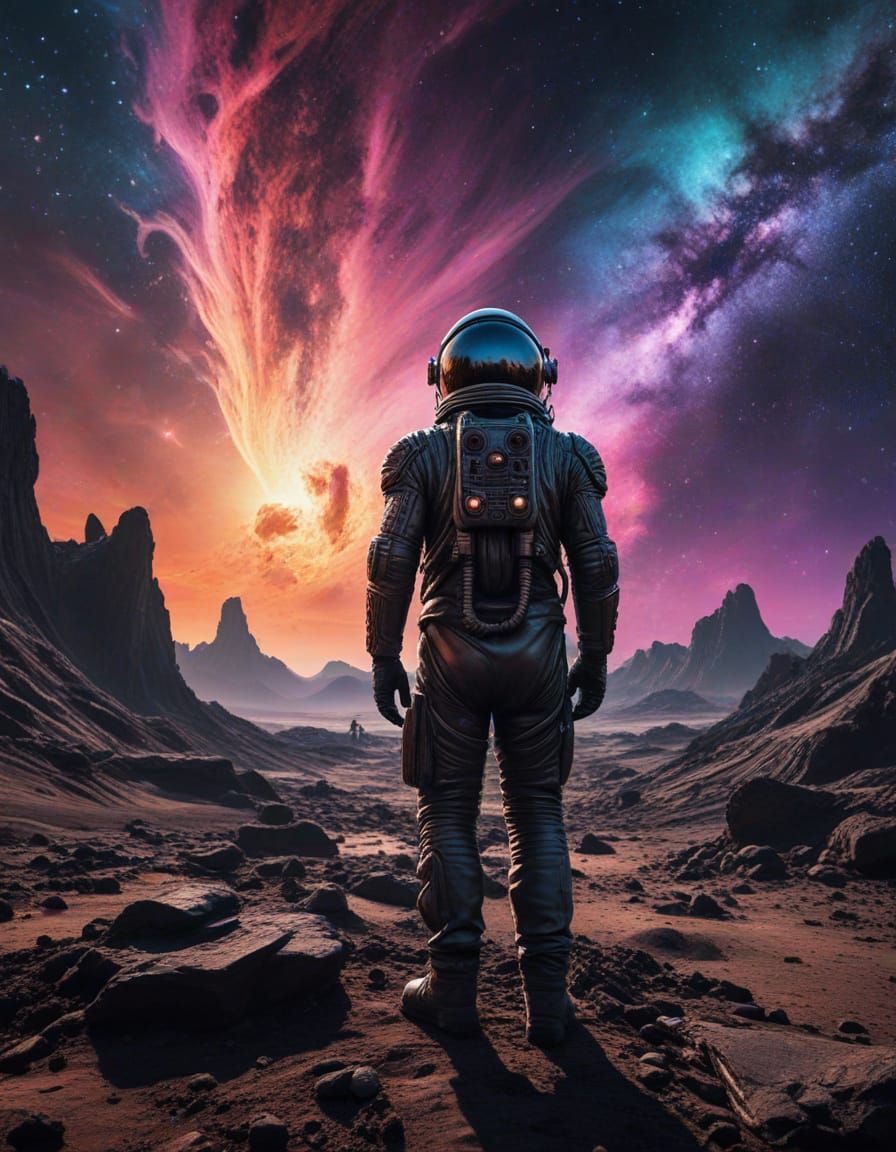 Astronaut Gazing at Nebula in Giger Style