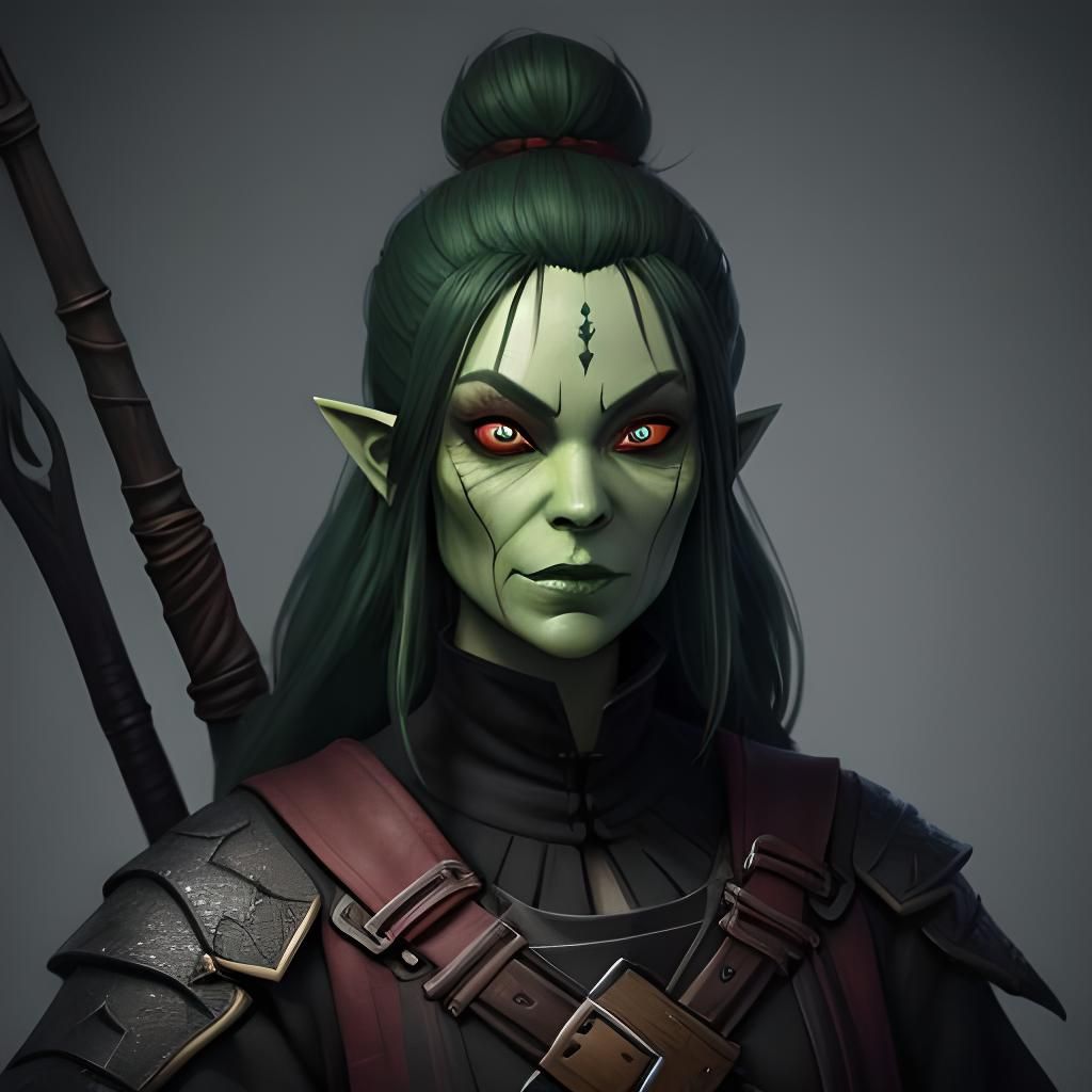 Spooky Green-Skinned Gnome with Red Eyes