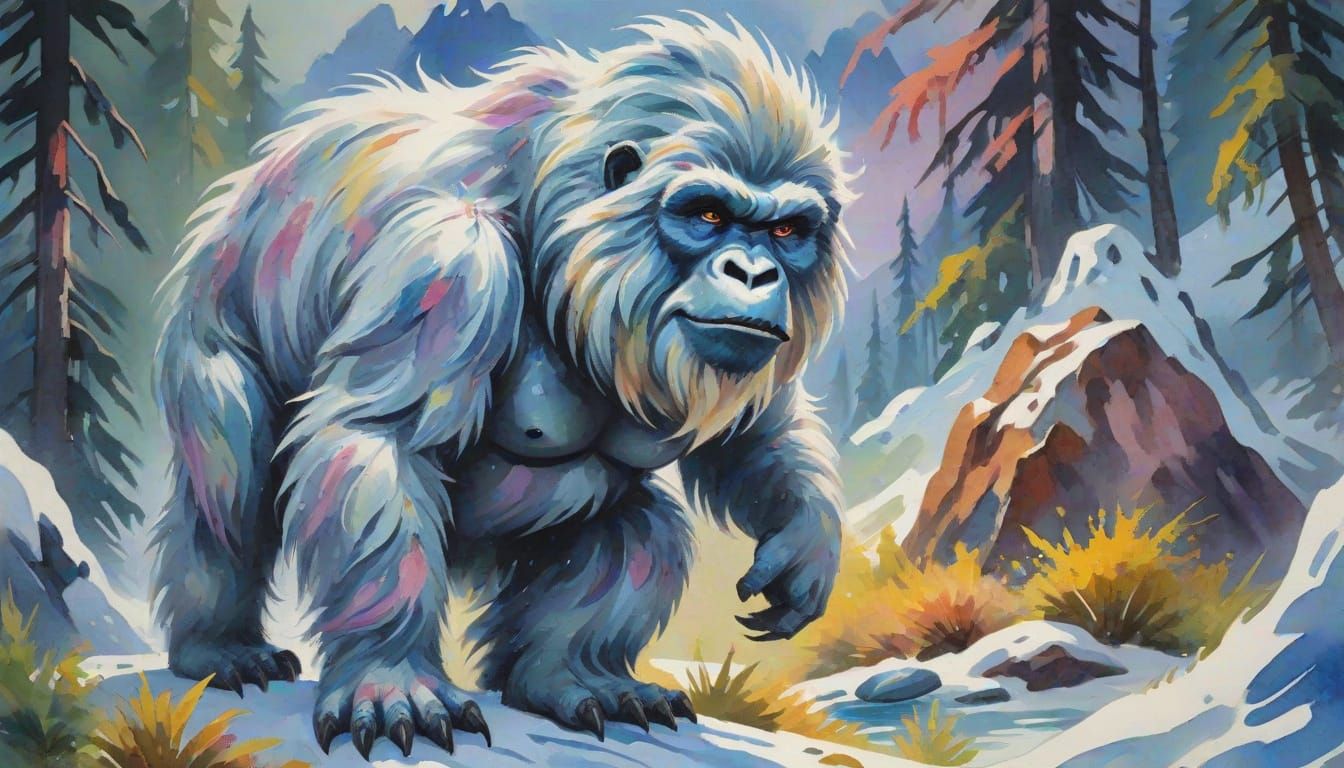 Yeti in Gouache Style Impressionist Masterpiece