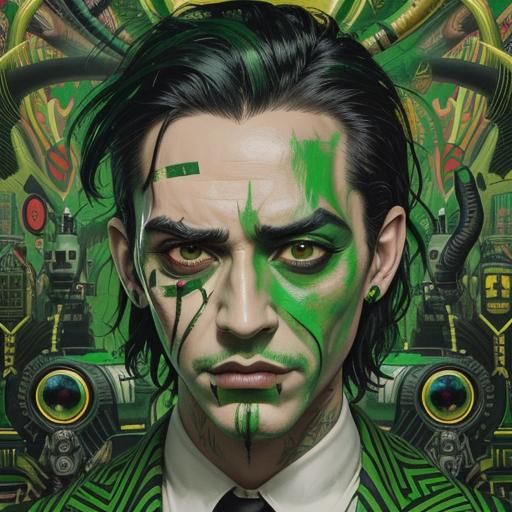 Surreal Cyberpunk Portrait with Green Paint