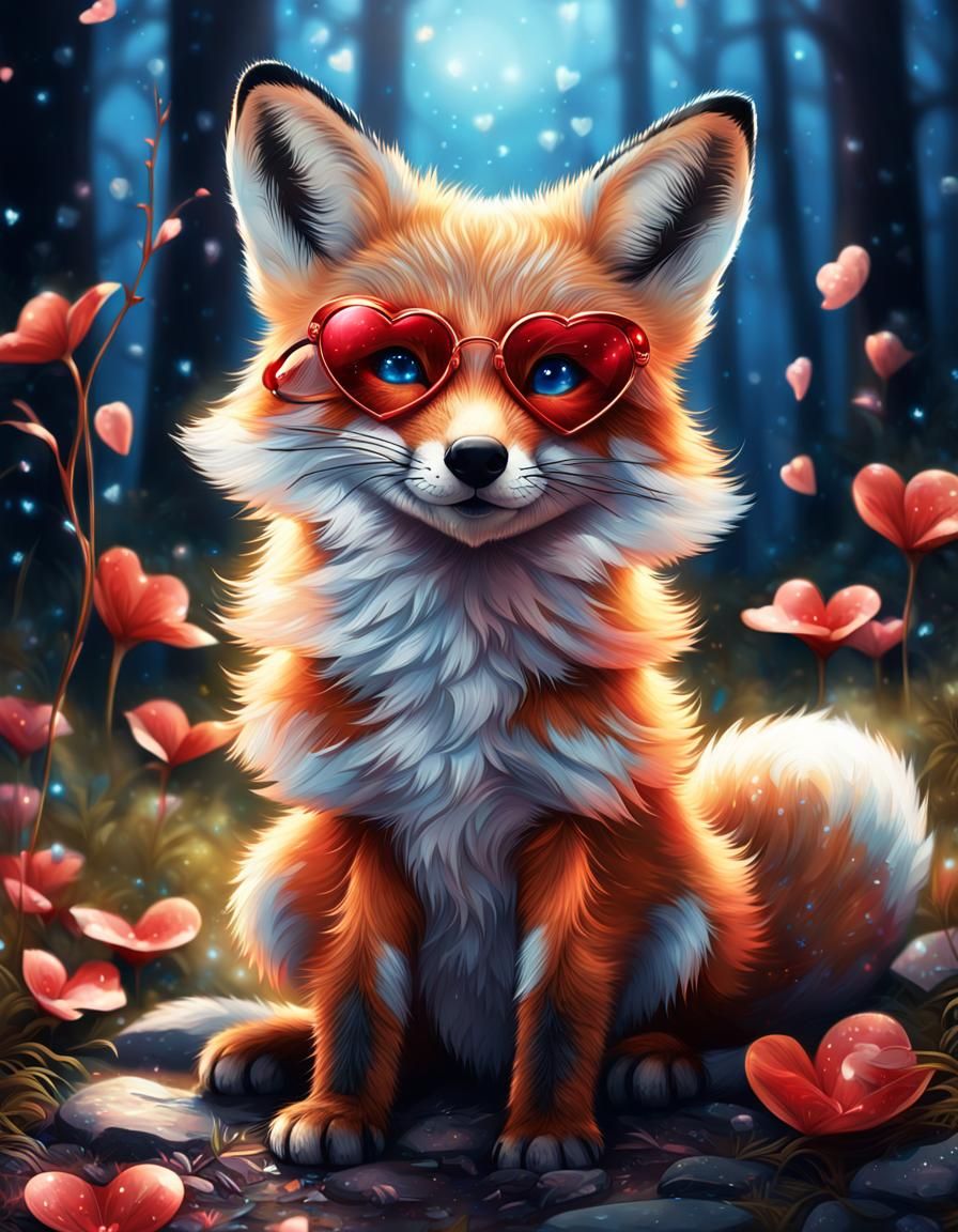 Adorable Fox with Sunglasses in Magical Garden