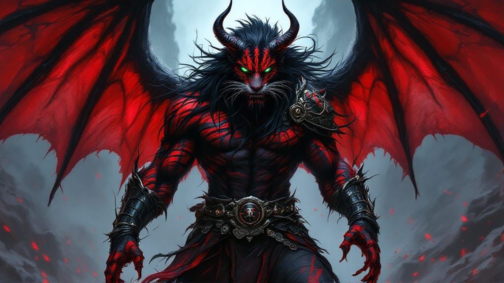 Epic Demon Hunter Tiger Warrior in Dark Fantasy Painting