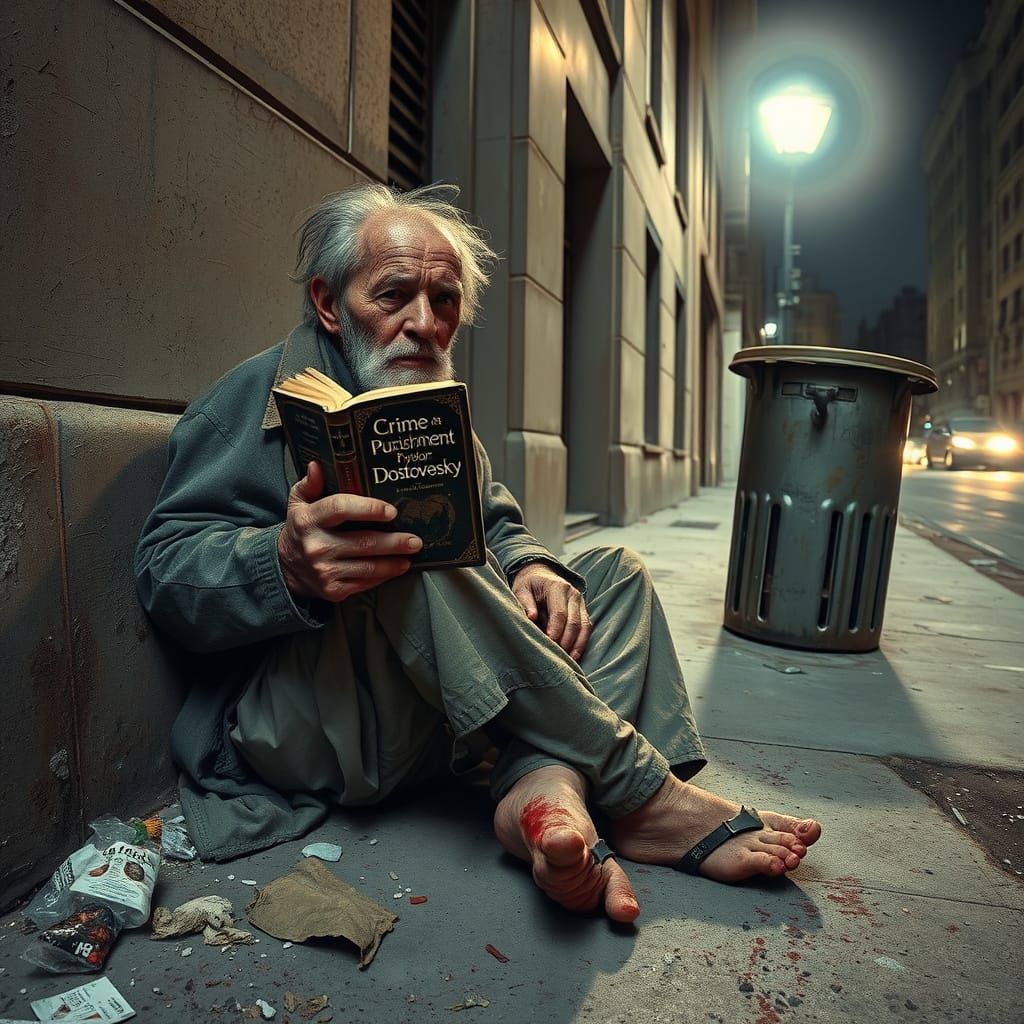 Aged Homeless Man Slumps Against Urban Building